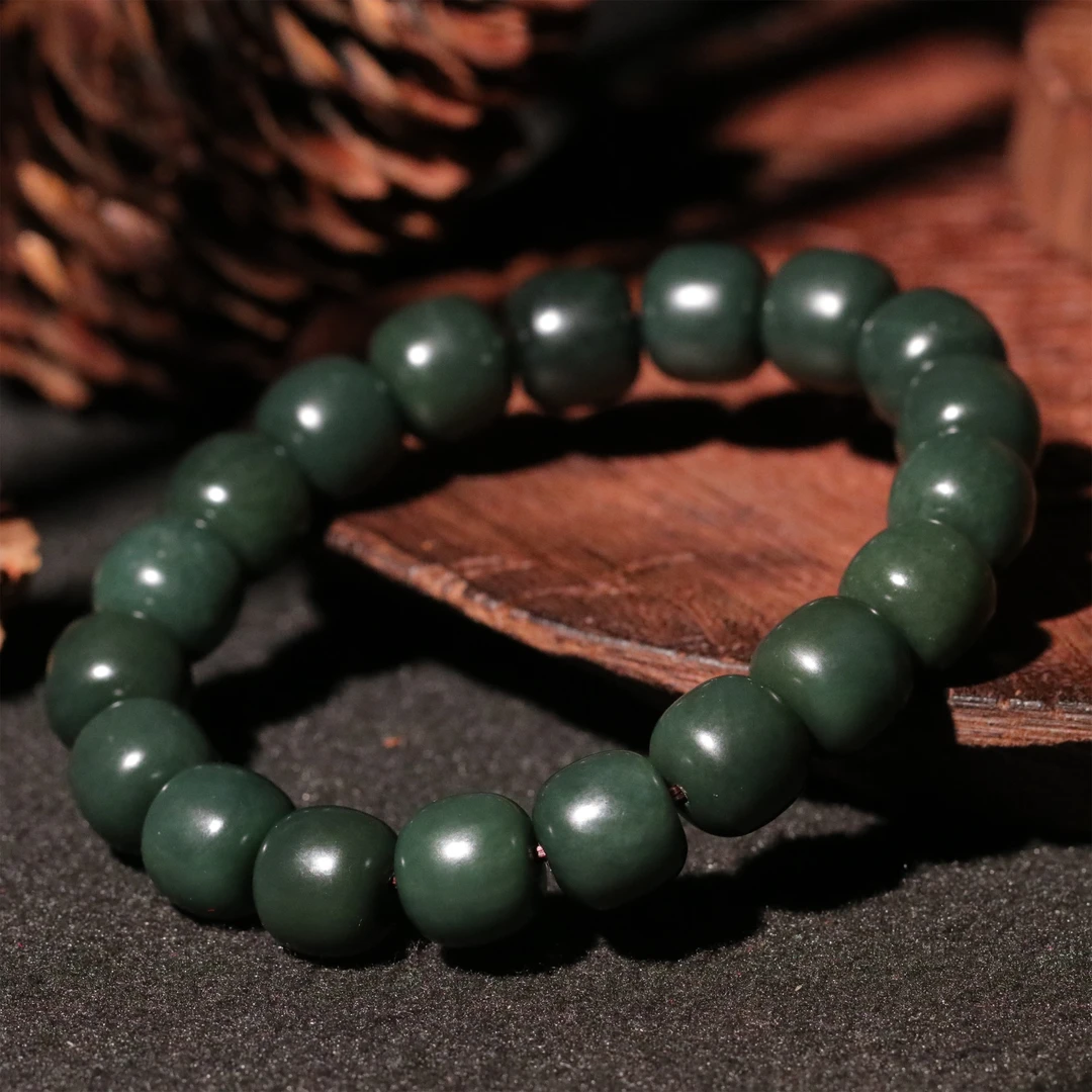 【泓贝珠宝-M197】和田玉老油青老型珠手串