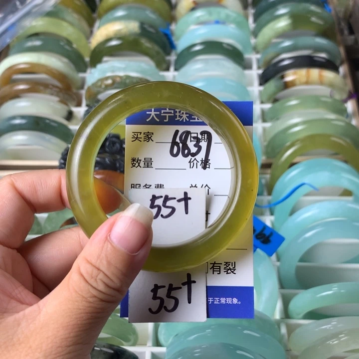 足银镀金镶嵌蛇纹石玉手镯6837