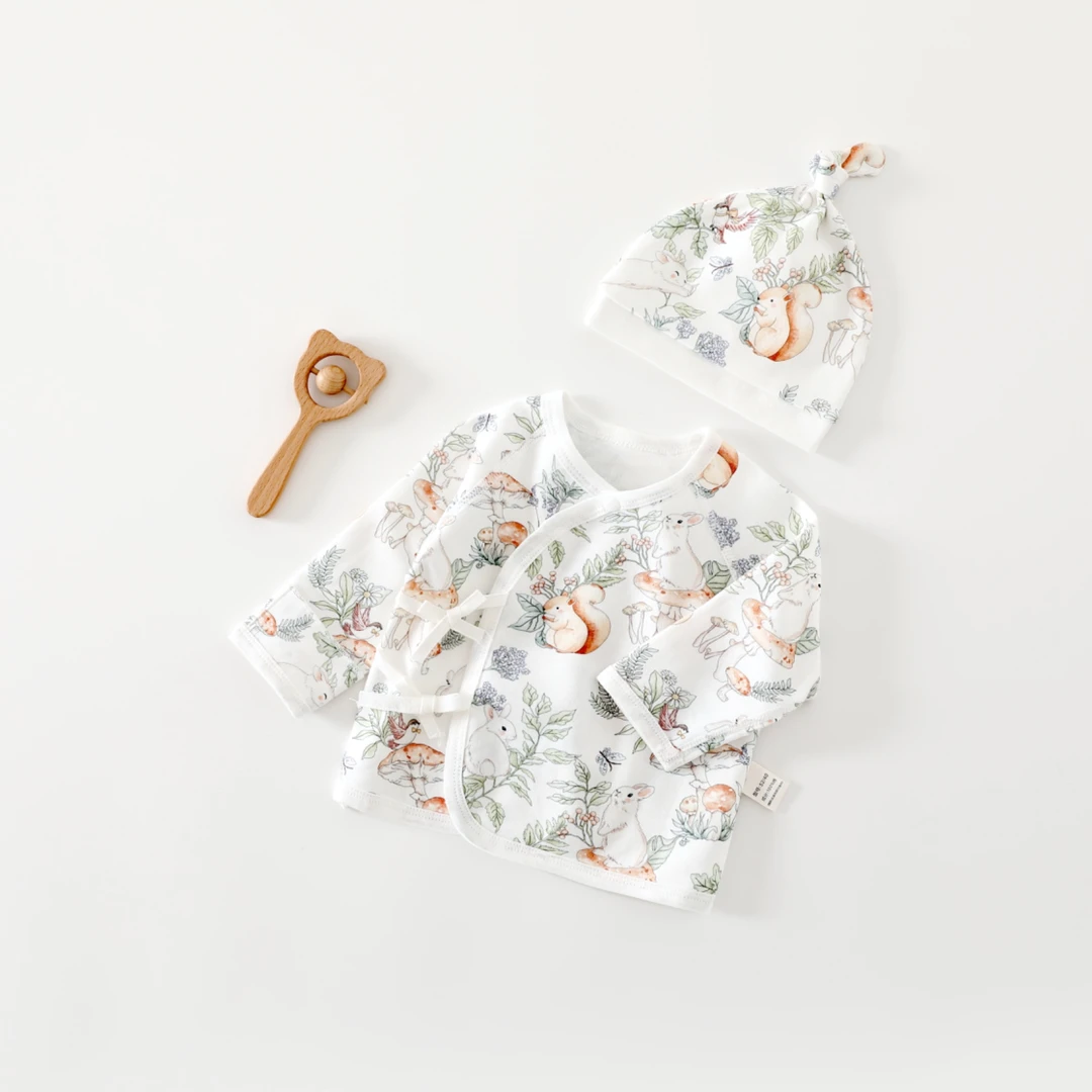 新生儿宝宝产房半背衣胎帽套装纯棉A类无骨和尚服上衣春秋四季