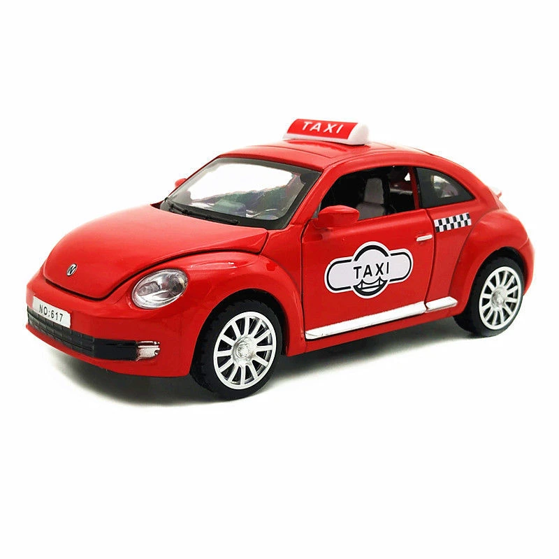 合金甲壳虫出租车 四开门带音效 14厘米 儿童回力模型玩具 礼盒