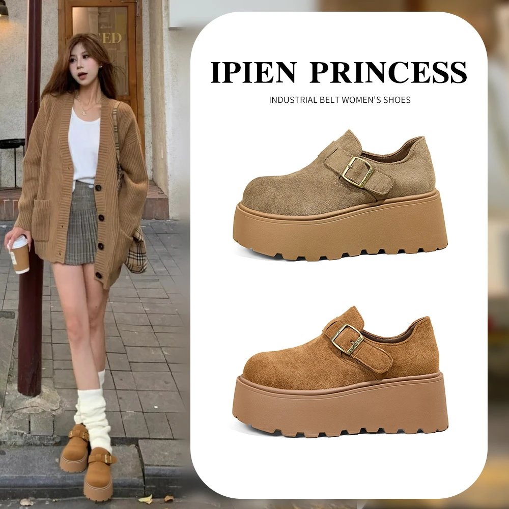 棕色厚底勃肯鞋女2025秋季新款复古百搭单鞋魔术贴简约软底懒人鞋