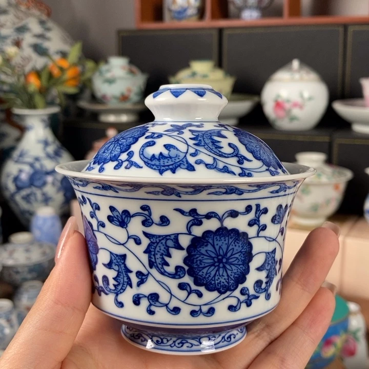 杯折葵非器缠枝莲两才盖碗
