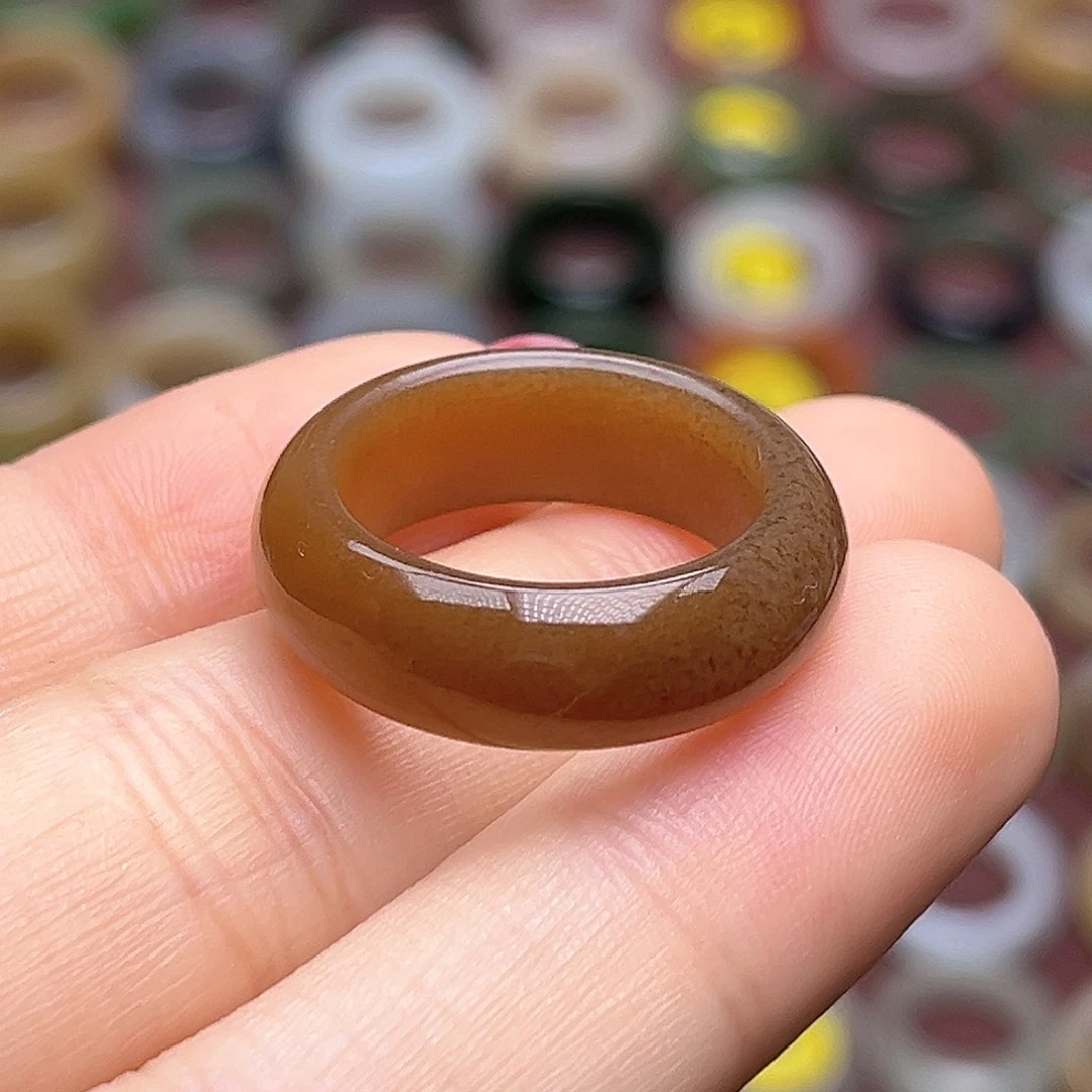 和田玉未镶嵌戒指17.9红糖