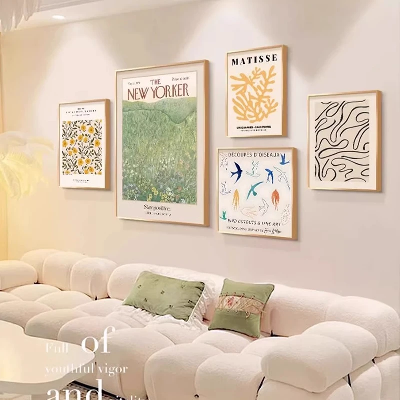 奶油原木风客厅装饰画北欧小清新艺术组合壁画高档沙发背景墙挂画