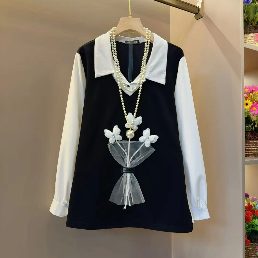 小众设计感网红早秋蝴蝶花束设计感小衫衣长68左右