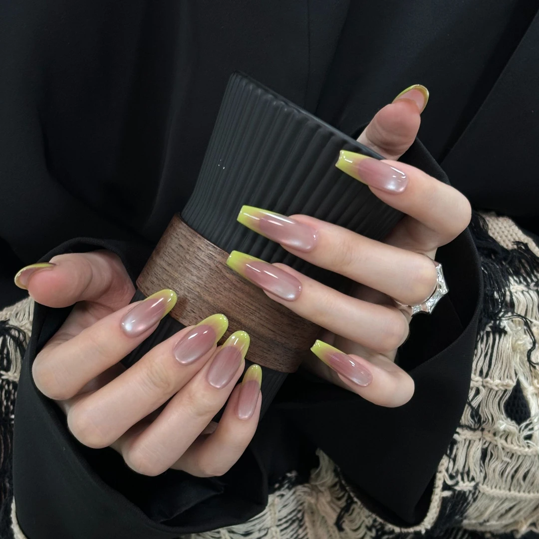 「S1367十三薪」绿法式腮红玻璃珠法式手工穿戴甲18种甲型定制