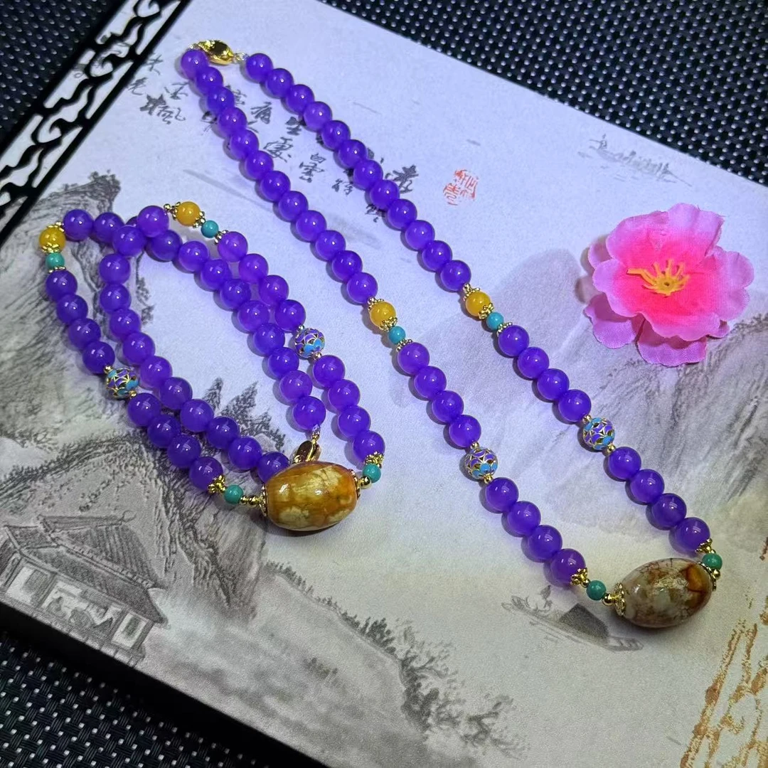 S8205【福嘟嘟】深海紫灵芝玛瑙桶珠项链-送礼佳品-多样性只发一件
