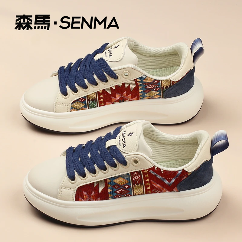 SENMA/森马男鞋2025夏季透气运动休闲板鞋百搭增高厚底小白鞋女款