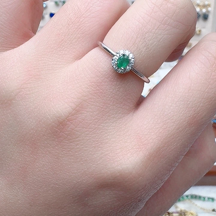 祖母绿戒指银S925镶嵌戒指