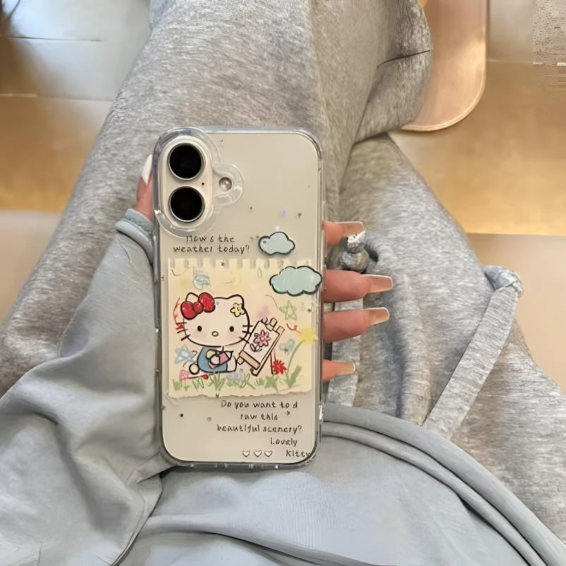 绘画kt猫适用于苹果16PRO/12/13手机壳VIVO华为OPPO/小米15女款壳