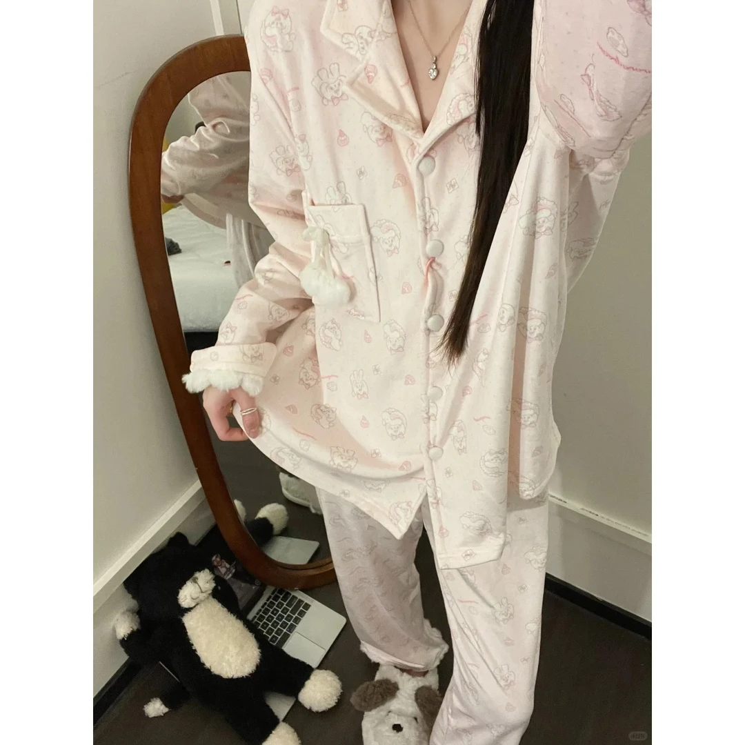【DMXJ大梦想家】小团子印花保暖软糯睡衣女秋冬款柔软舒适宽松套装