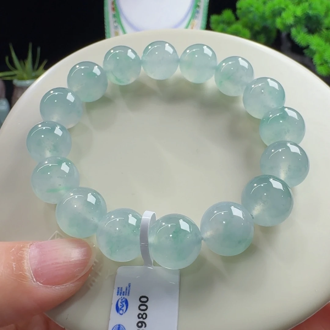 李***解翡翠未镶嵌手链超纯果冻木纳飘绿花单圈12.5mm