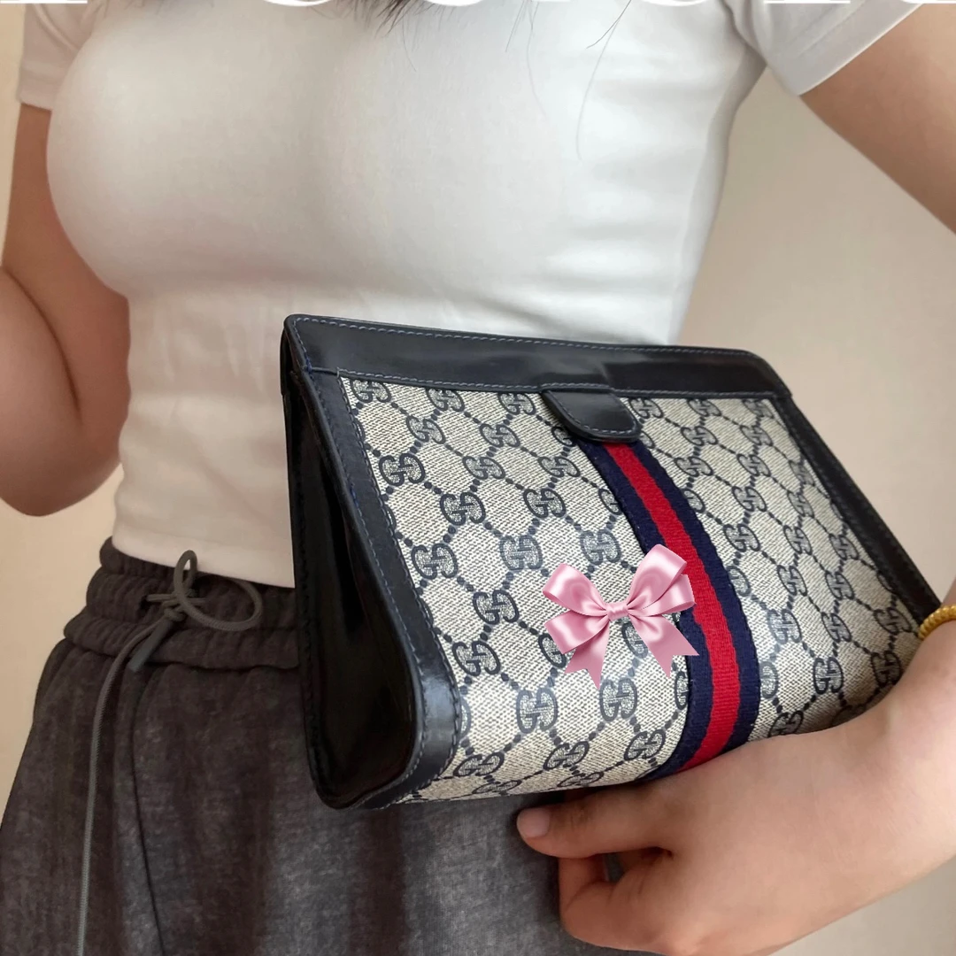 95新 GUCCI/古驰 经典红蓝编织袋夹子/EE09611026/1026