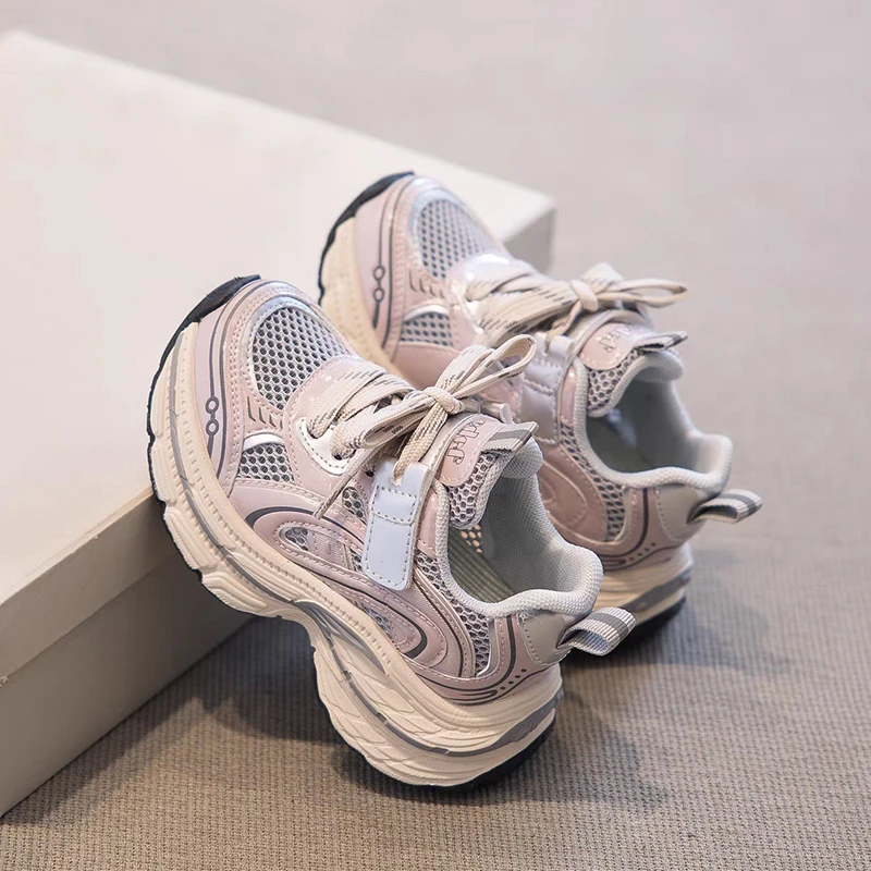 ABC女童鞋子春季2025新款儿童运动鞋男童老爹鞋网面透气软底春鞋