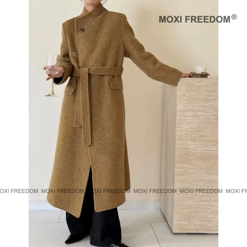 【月宫沙】A新款正肩气质宽松ins复古双面羊毛呢子大衣外套女装