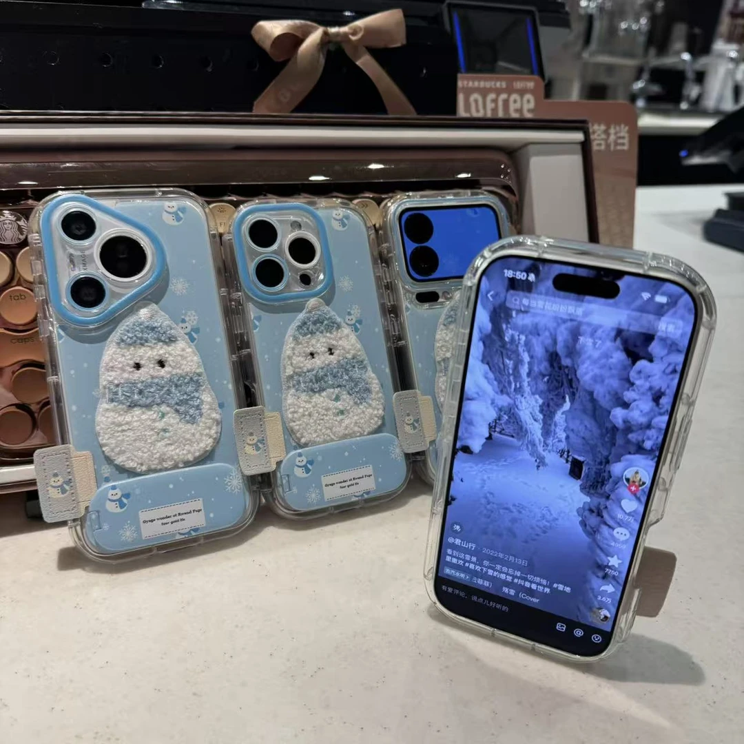冬日刺绣雪人支架适用苹果17/16promax手机壳14华为vivoppo小米15