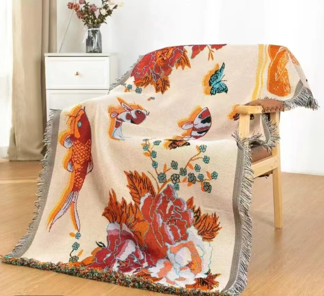 【花开富贵】80cm*170cm±5cm盖巾毯沙发毯针织古风沙发巾椅子布一片