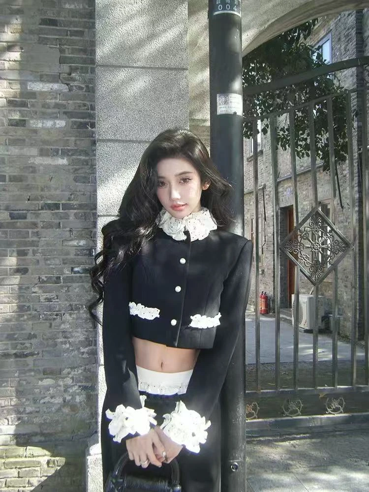 小众复古感千金气质波点花边开衫外套时尚百搭显瘦长裤两件套装女