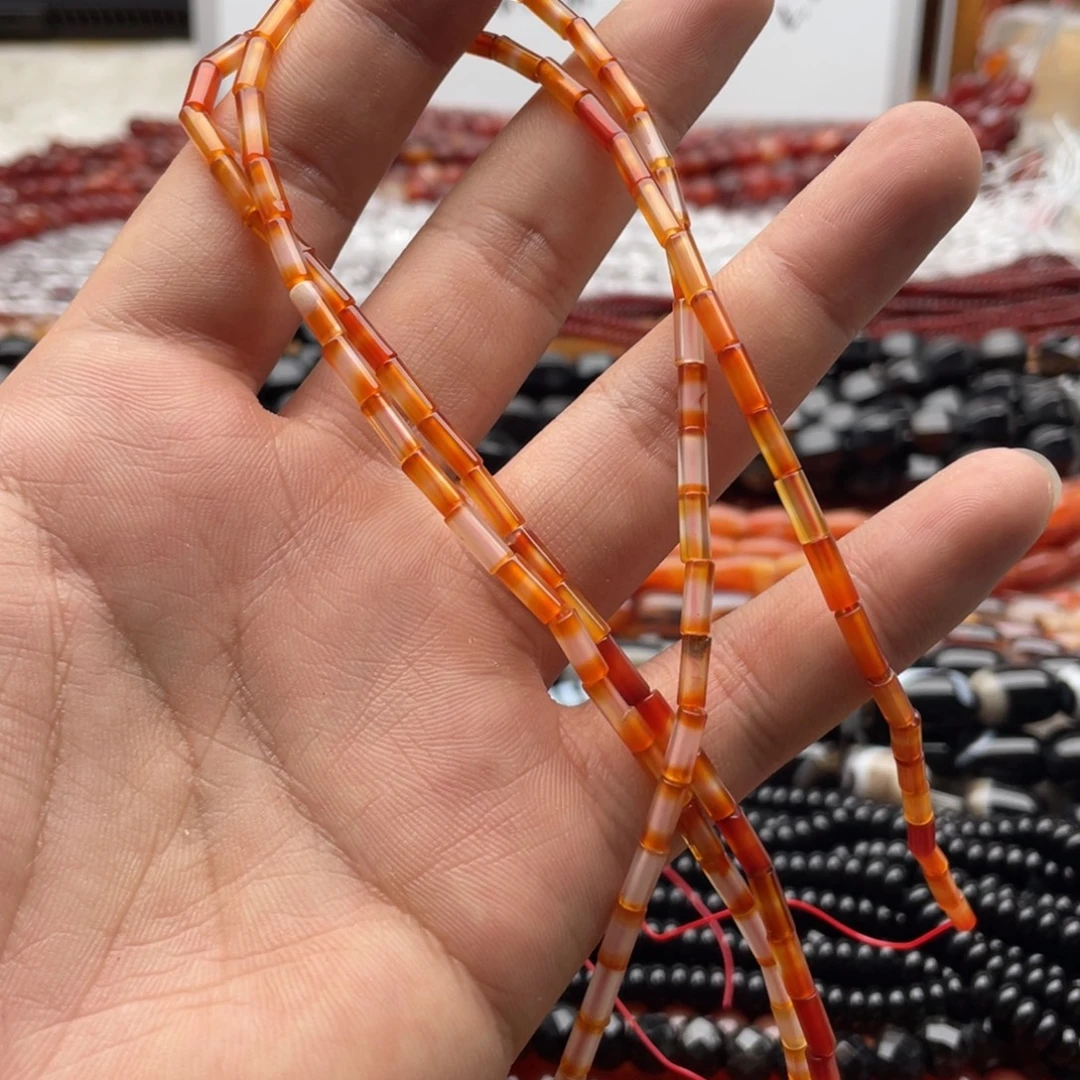 玛瑙/玉髓未镶嵌珠宝半成品打包两条装渐变玛瑙管珠3*6mm