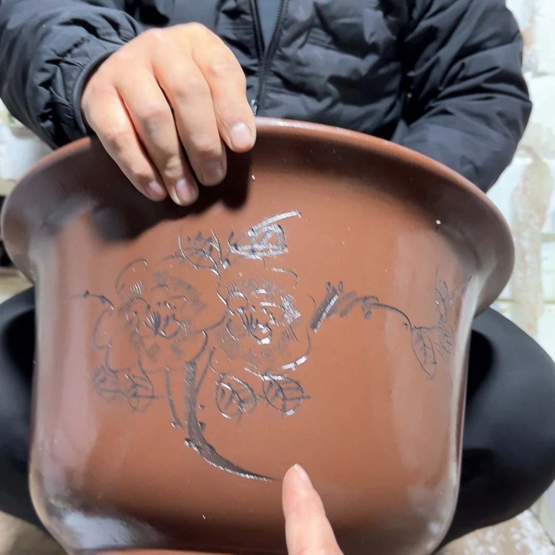 紫砂花盆口径30.5高度21厘米