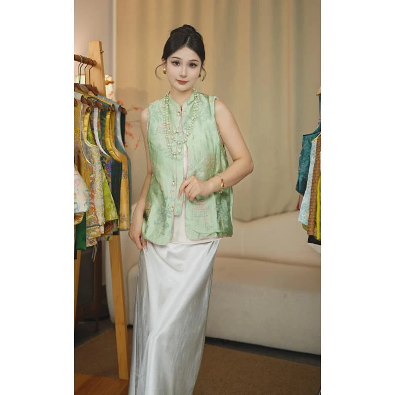 CHUNTIAN/赵赵【暮川】2025新中式宋锦提花国风双面双穿马甲