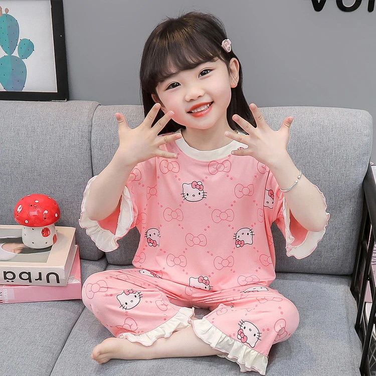 儿童睡衣女孩夏季薄款莫代尔宝宝夏天空调服女童公主风短袖家居服