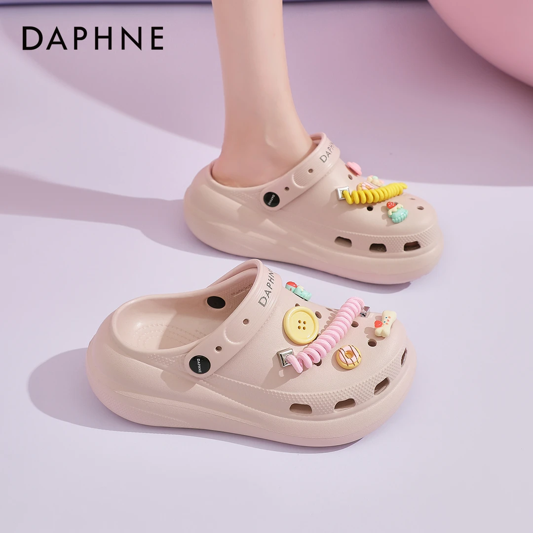 达芙妮厚底洞洞鞋女款夏季2025新款外穿包头拖鞋镂空软底女士凉鞋