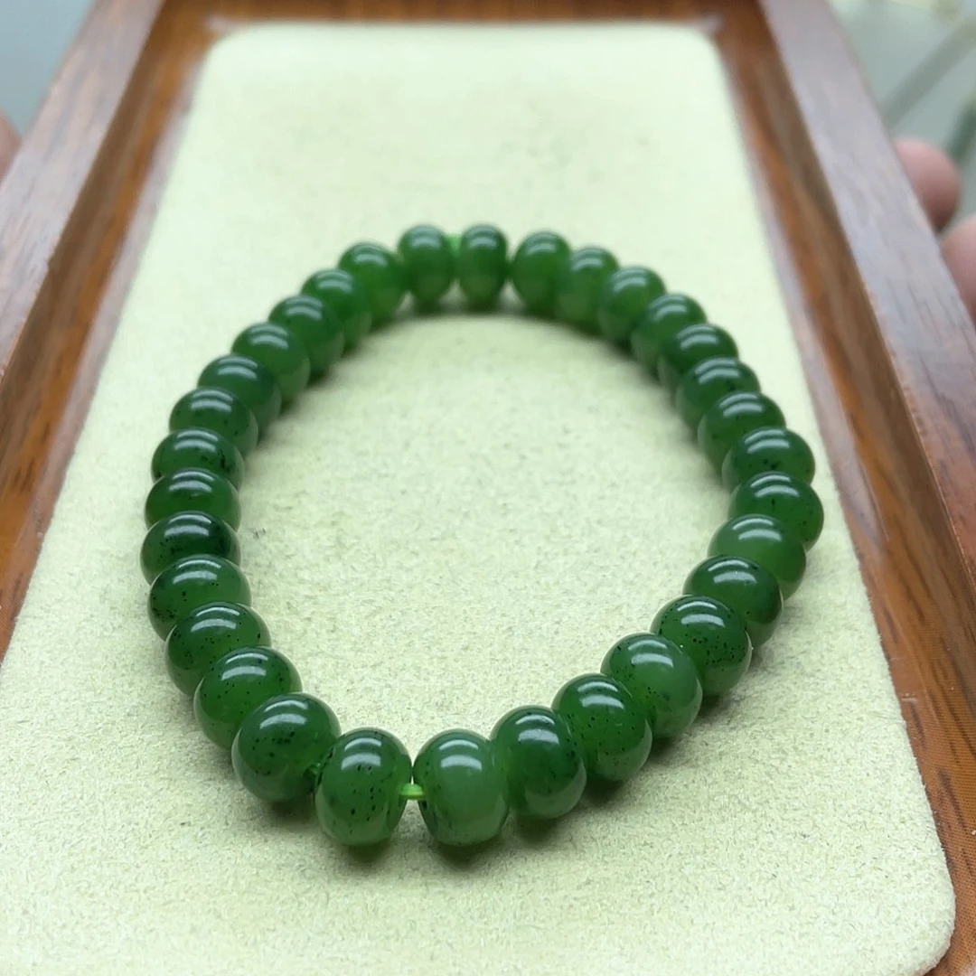 未镶嵌戒指和田玉碧玉算盘珠手串卡8mm