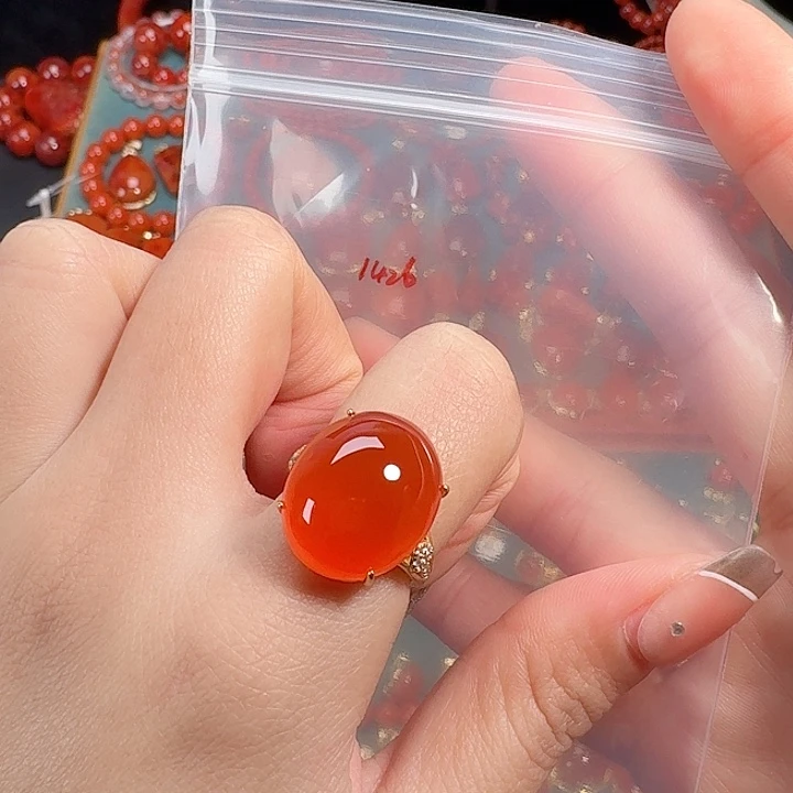 南红玛瑙银S925镶嵌冰红