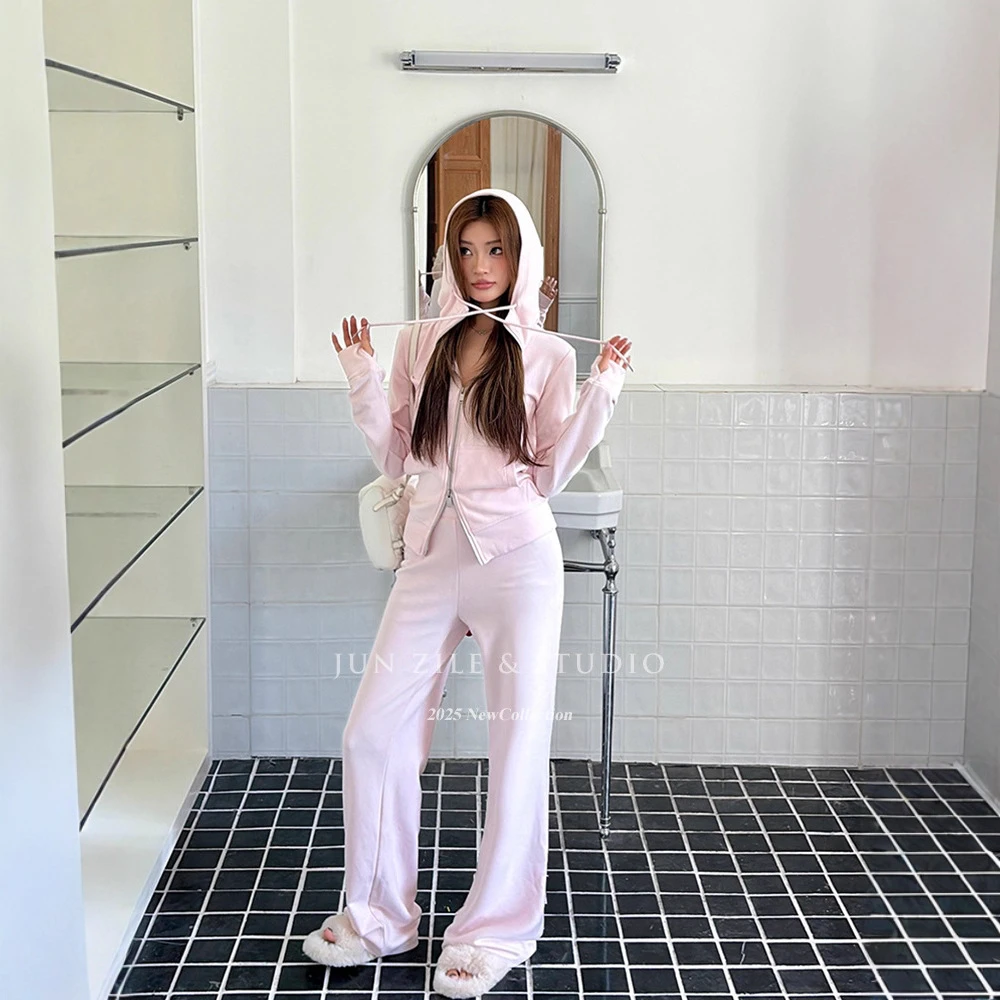 秋季套装休闲两件套德绒修身显瘦短款连帽卫衣外套女慵懒风阔腿长