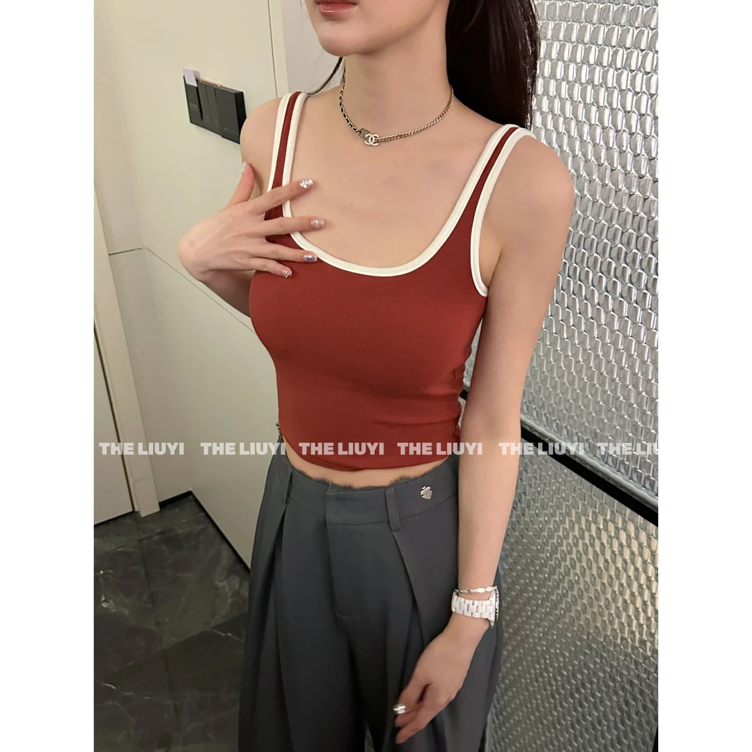 【LIUYI】撞色设计带胸垫美背上衣2556