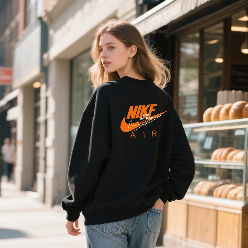 长袖常规款宽松型秋冬套头卫衣几何图案印花常规时尚情侣印花