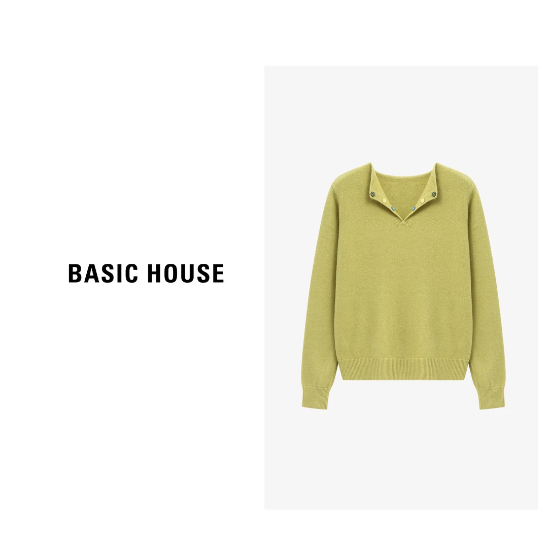 Basic House/百家好V领宽松毛衣女秋冬简约显瘦上衣-B0625B5ONS2