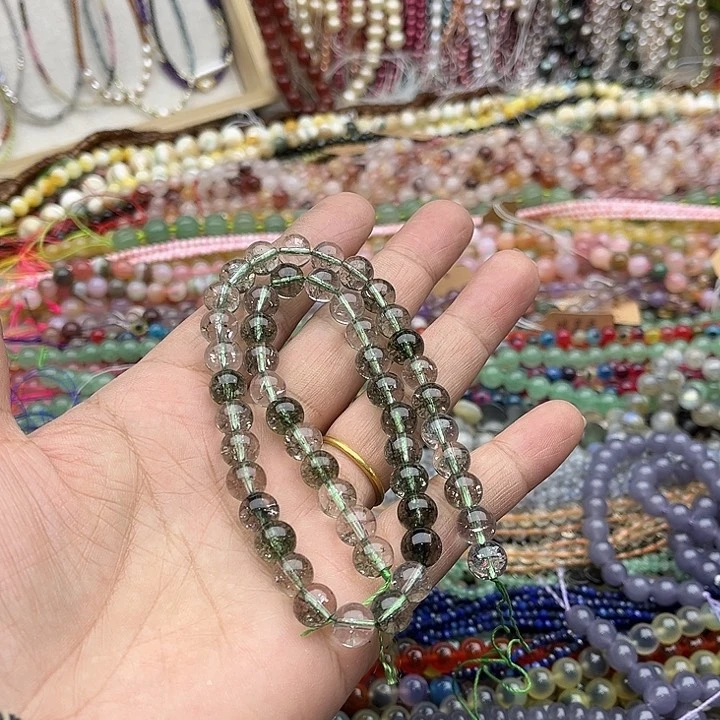 玛瑙/玉髓珠宝半成品未镶嵌一条8mm绿幽灵