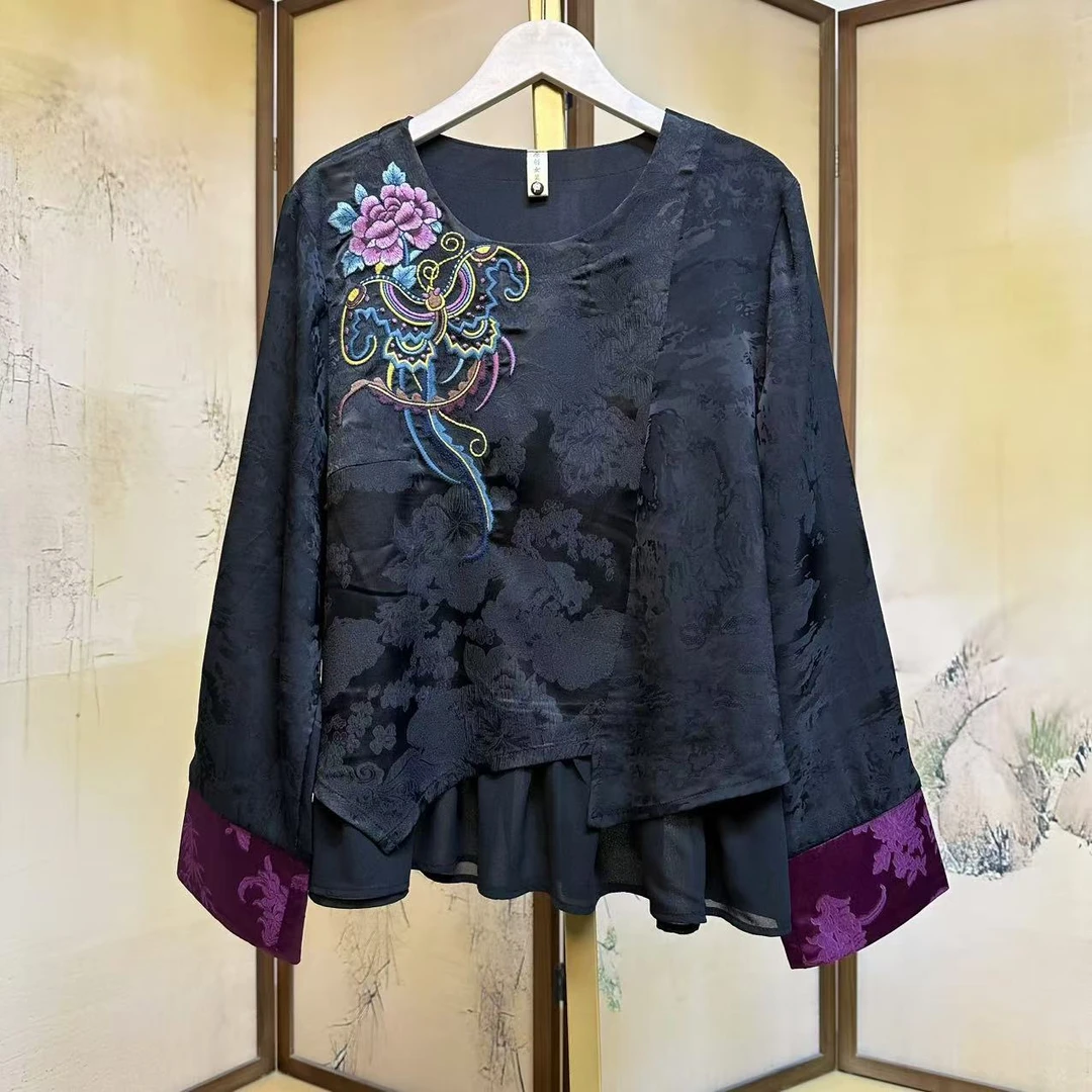 蝶恋花重工刺绣双层内衬小衫