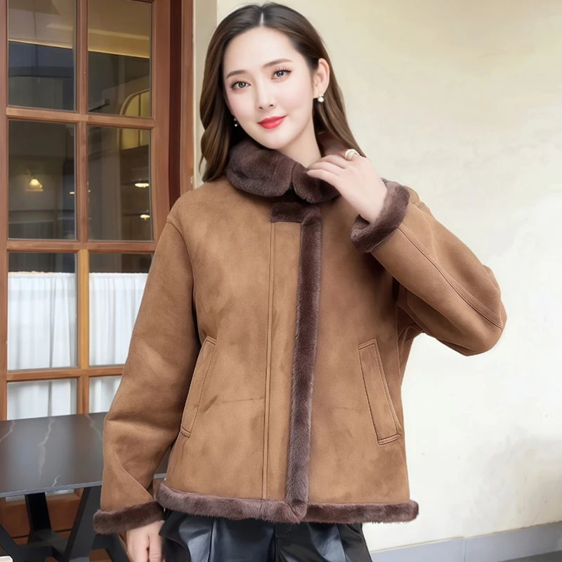 冬季短外套皮毛一体翻领加厚INS风保暖时尚洋气外套显瘦气质女装