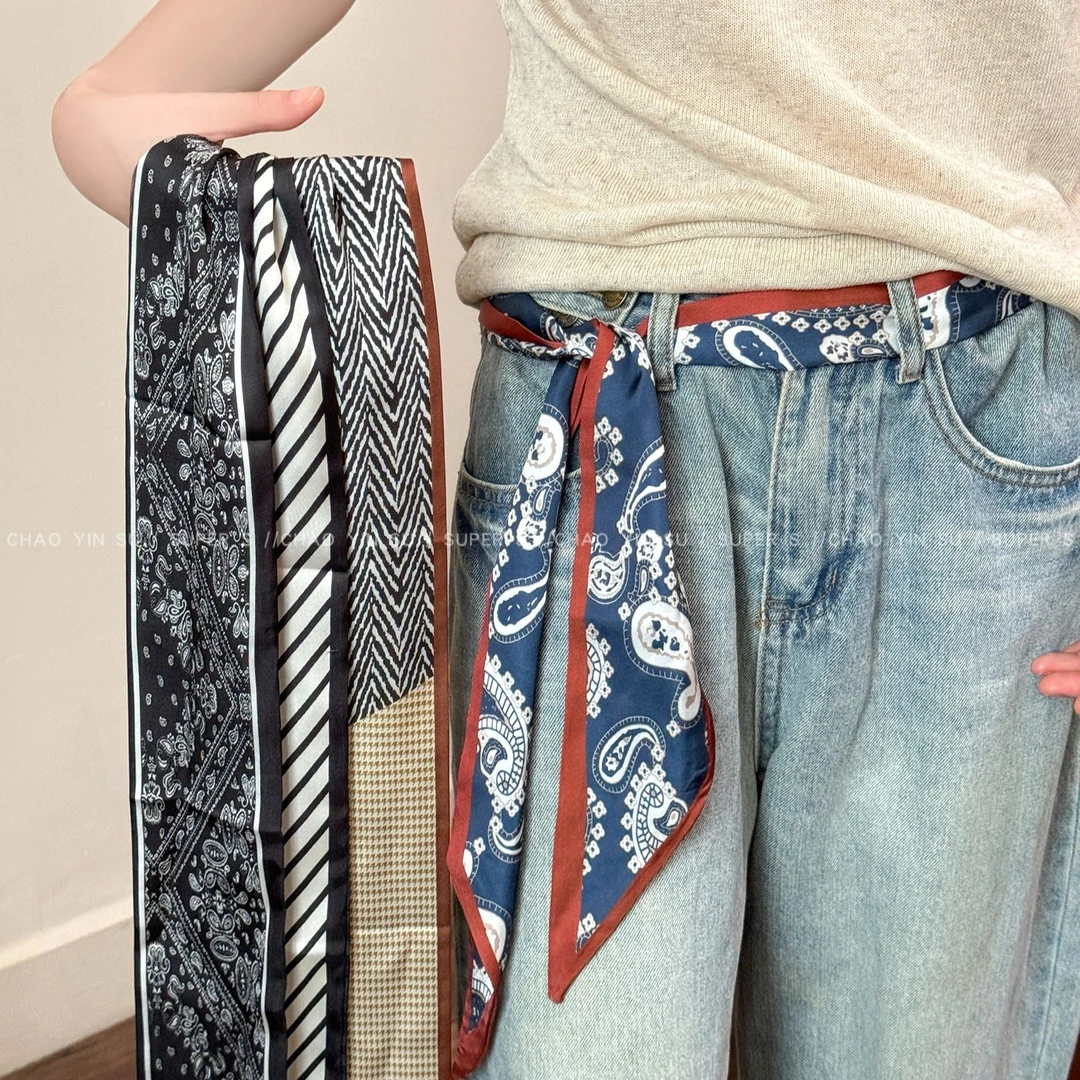 黑色腰果花长丝巾项链腰链女小众设计感牛仔裤腰带腰间配饰装饰品