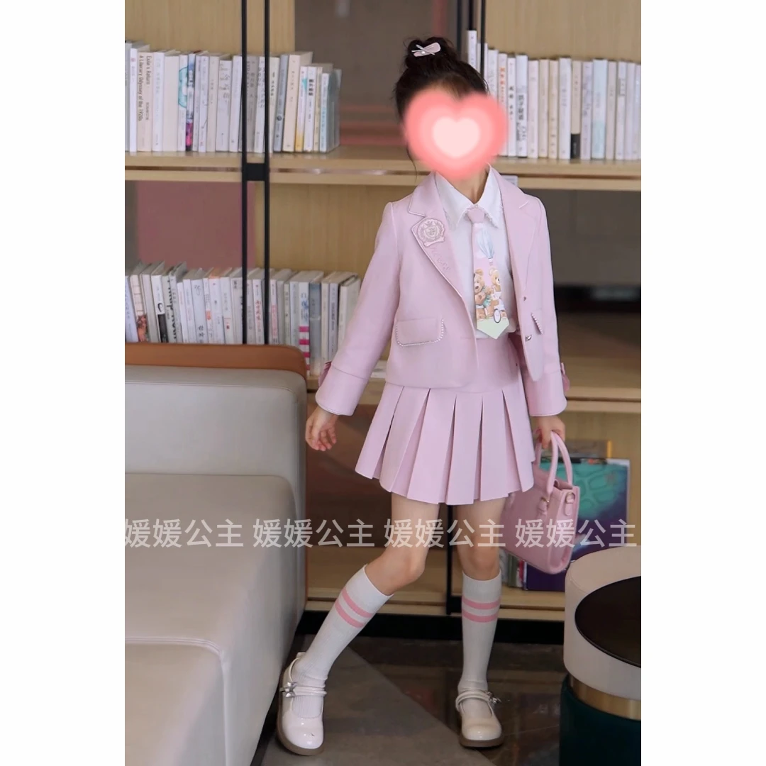 女童学院风套装秋季2025新款儿童西装两件套小女孩洋气外套百