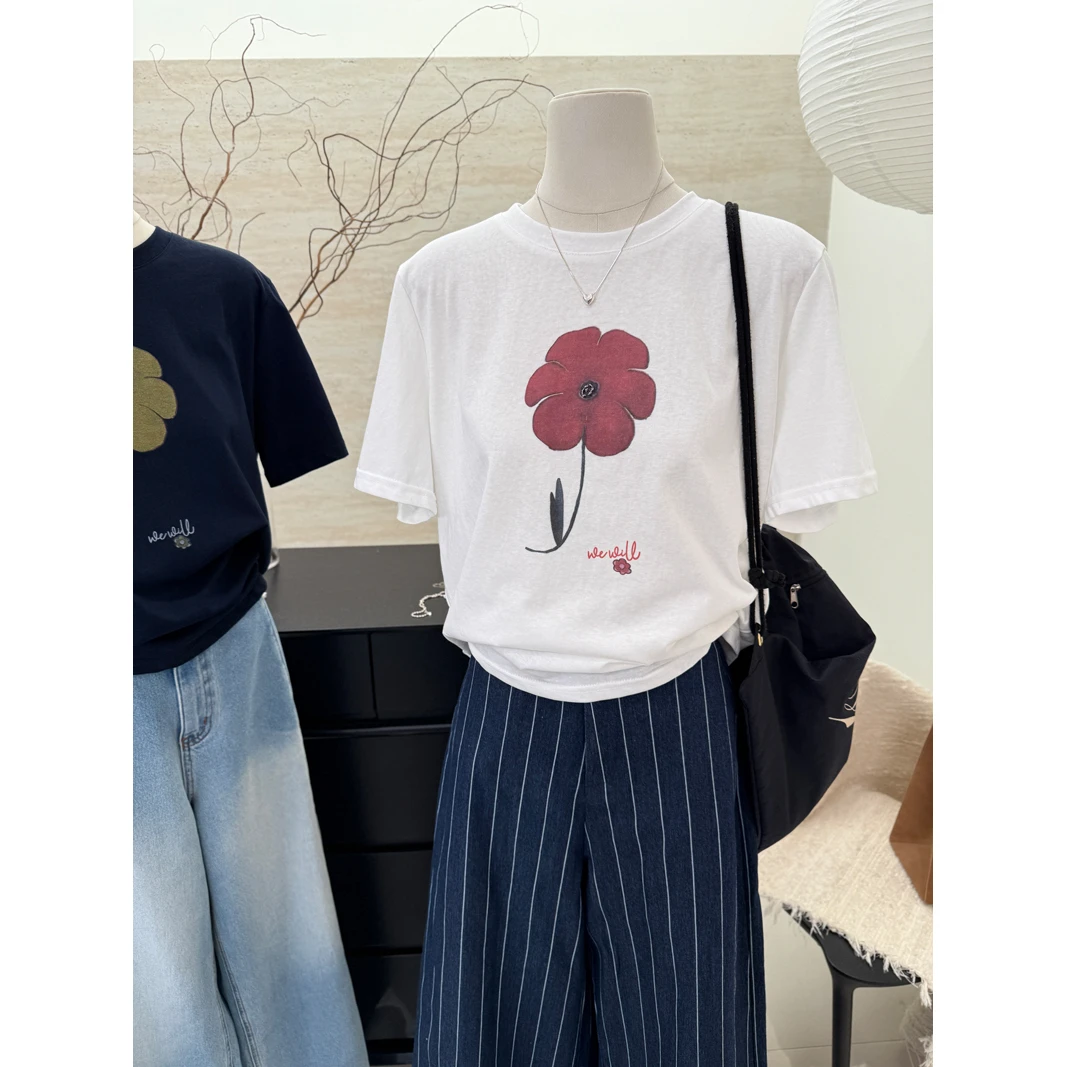 夏季新款宽松显瘦oversize短袖T恤女200斤大码女装雪花棉半袖上衣