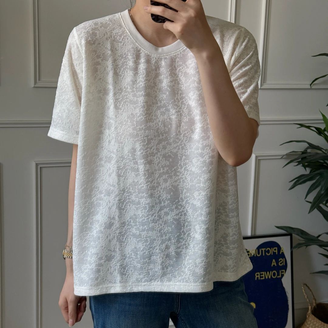 美亚恩NANA大码！云络-提花圆领短袖宽松型T恤K0253