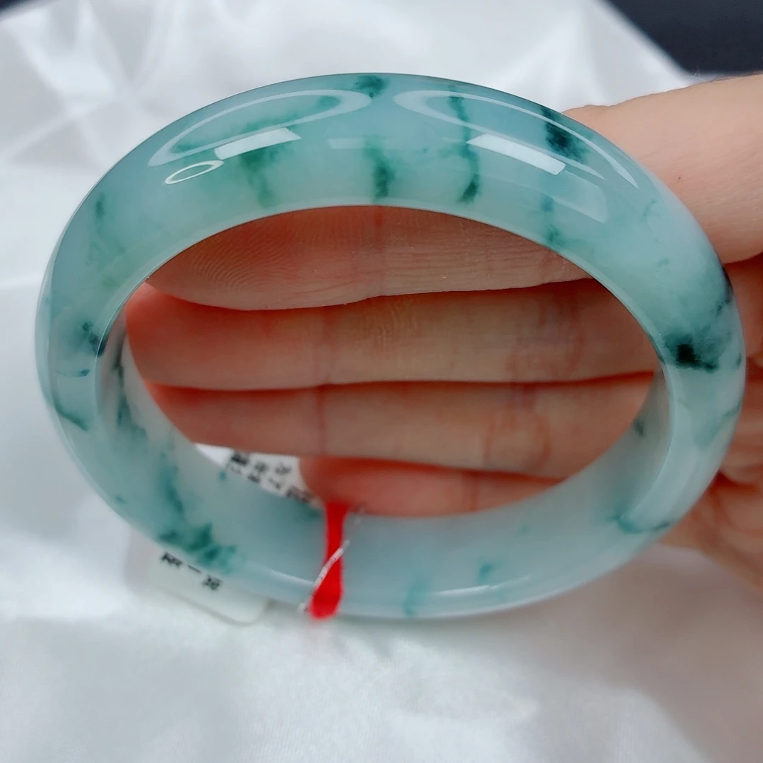 翡翠未镶嵌手镯55.2正圈，行走的山水墨画，意境美，025