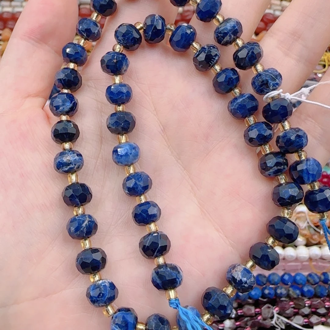 未镶嵌玛瑙/玉髓珠宝半成品一级蓝纹切面车轮一条卡8