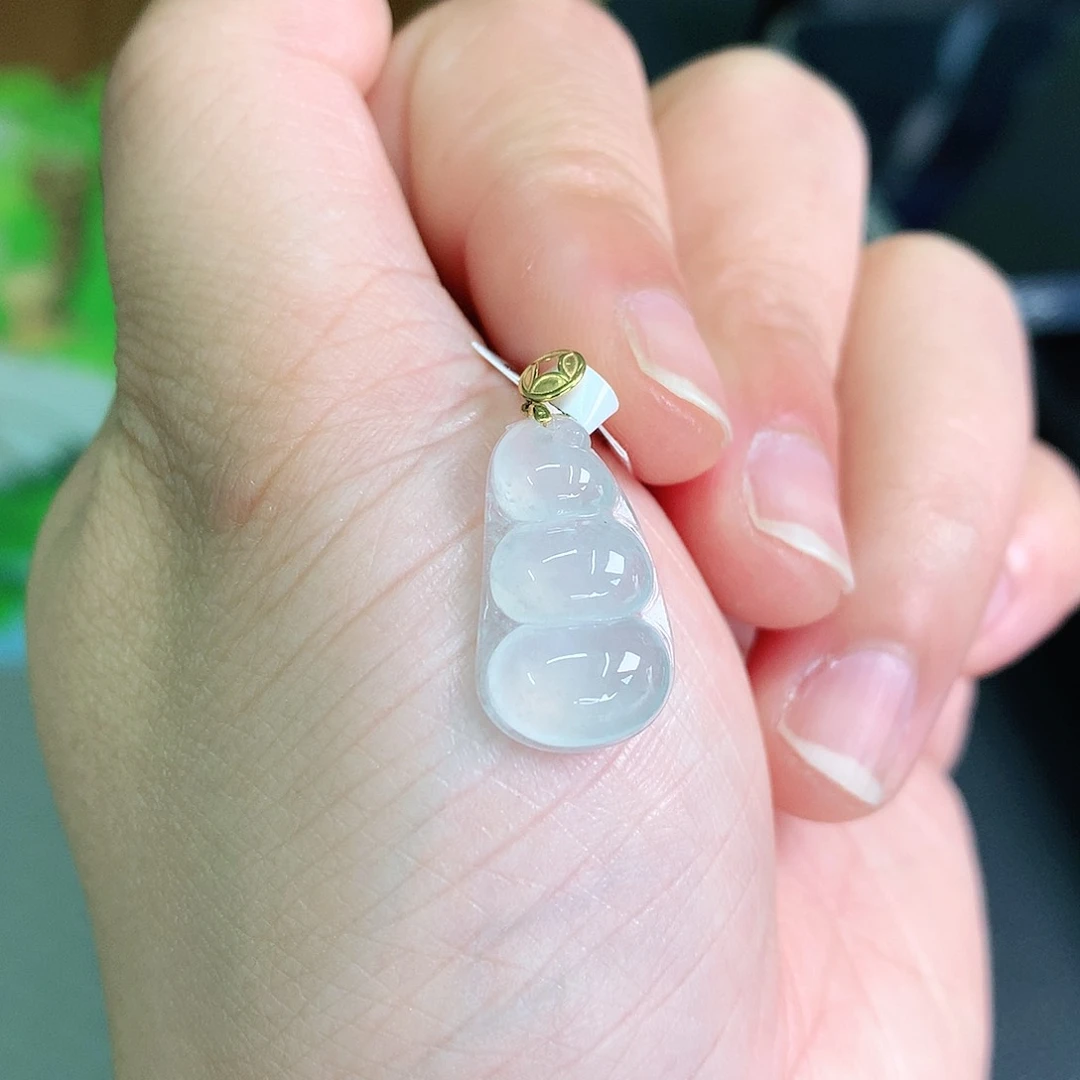 翡翠颈饰18K金镶嵌冰豆子19.5*11*4.2