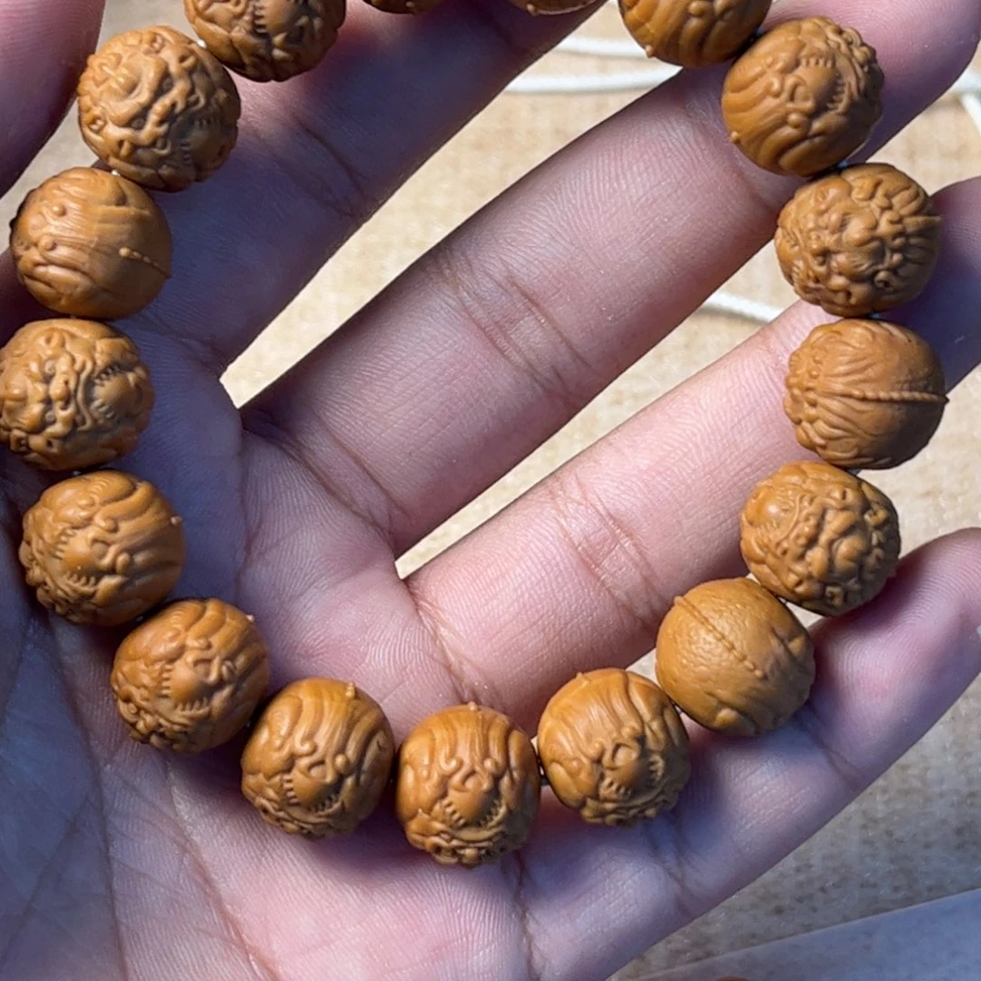 小***经把件猴头核桃15黄财神手串全品无暇无药