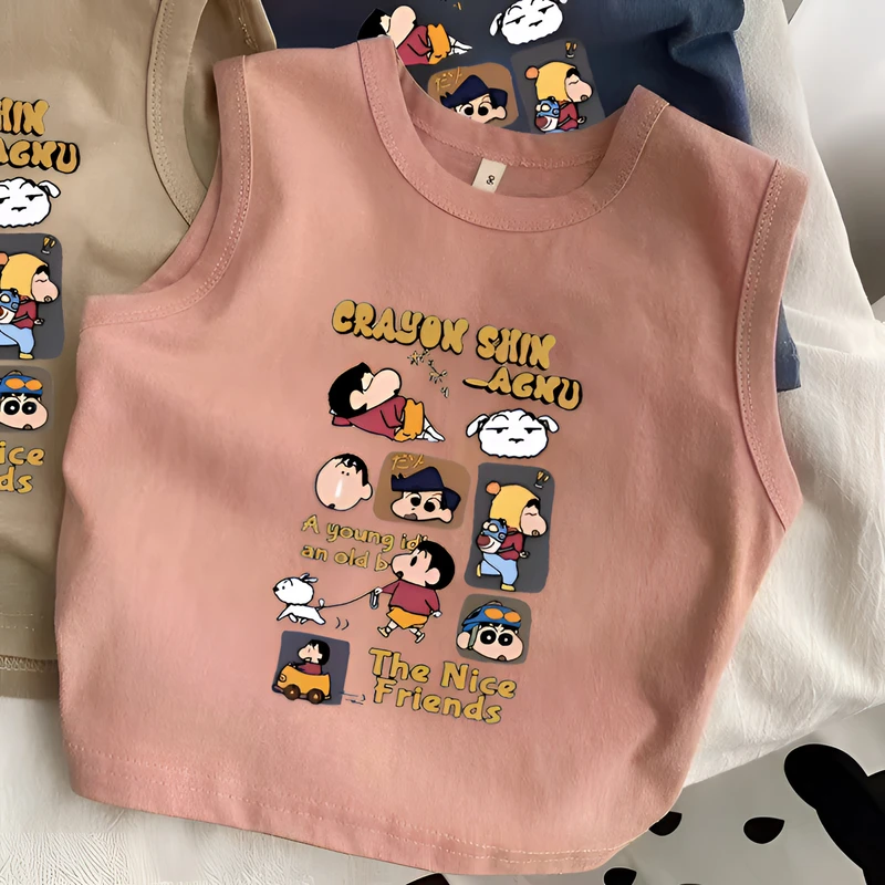 夏季儿童纯棉小背心男女宝宝无袖外穿薄款百搭可爱卡通印花上衣T