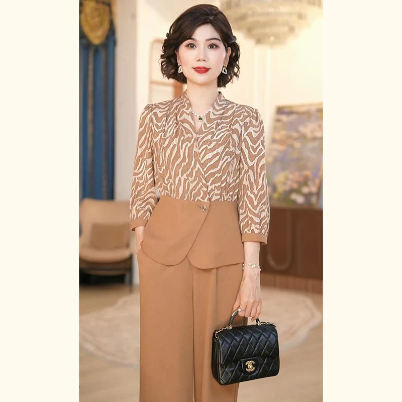 中年妈妈春装时尚套装2025新款洋气减龄收腰显瘦中老年女装两件套