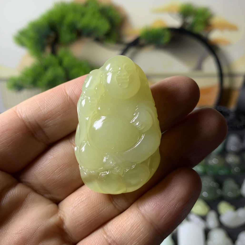 精品和田玉黄口鸡油黄纯手工逍遥佛福佛立体雕刻挂件时尚巧雕玉佩
