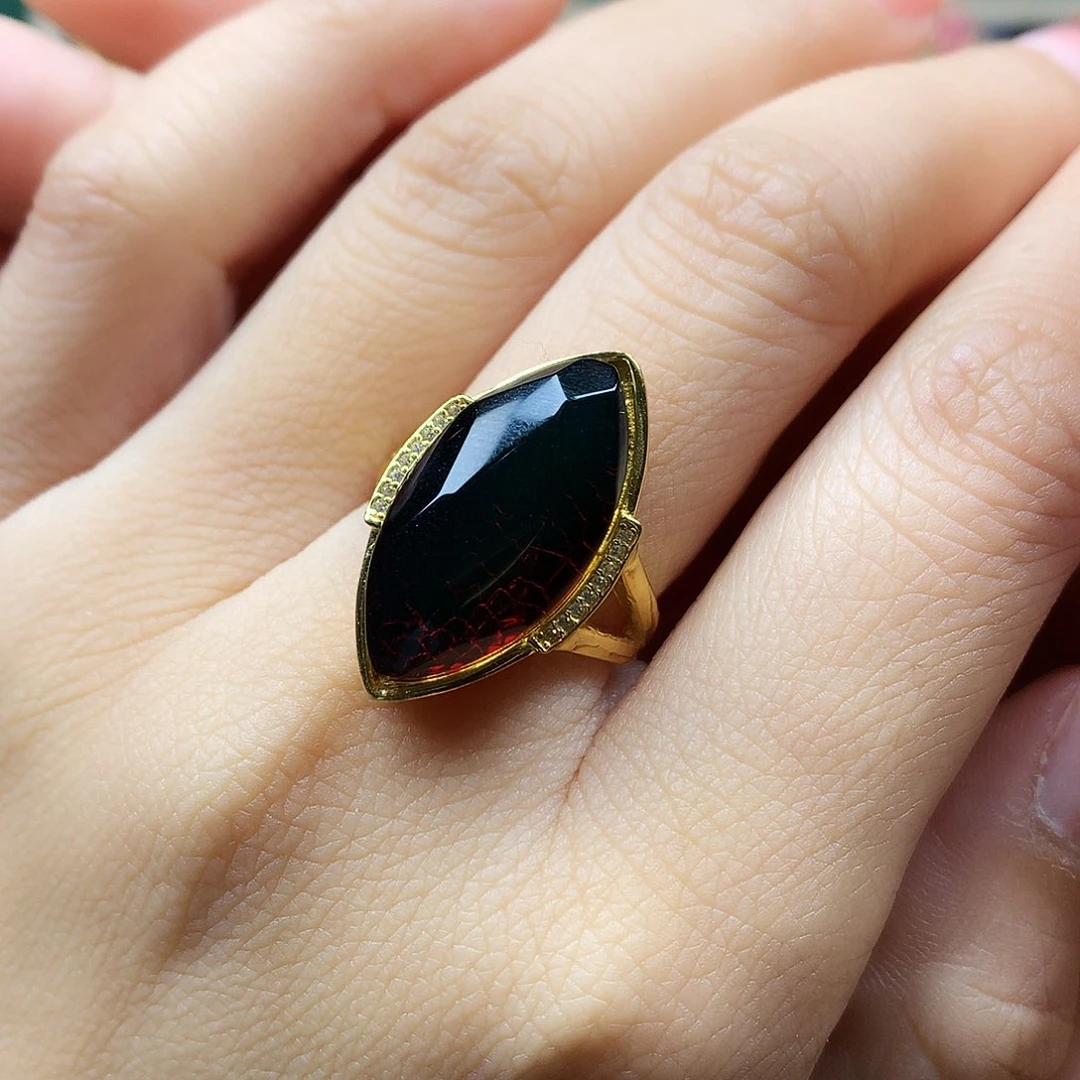 琥珀戒指银S925镶嵌戒指