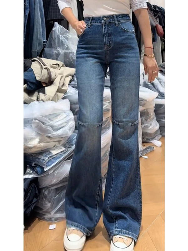 2025秋季新款高腰弹力百搭微喇裤胖MM梨型身材大码显瘦长裤喇叭裤