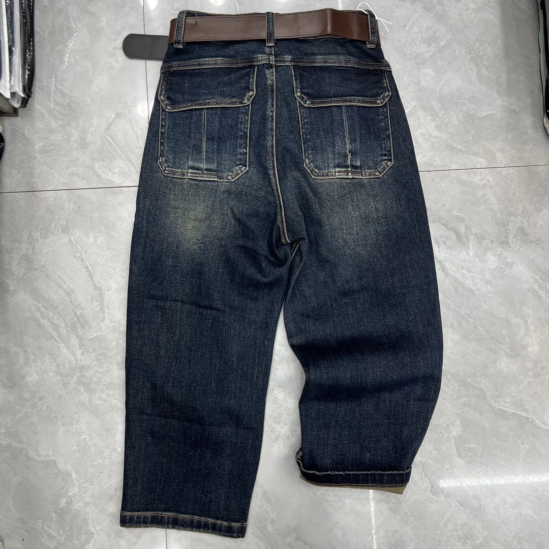 9A2153-L开剪断点后双兜宽松百搭八分秋冬直筒弯刀裤